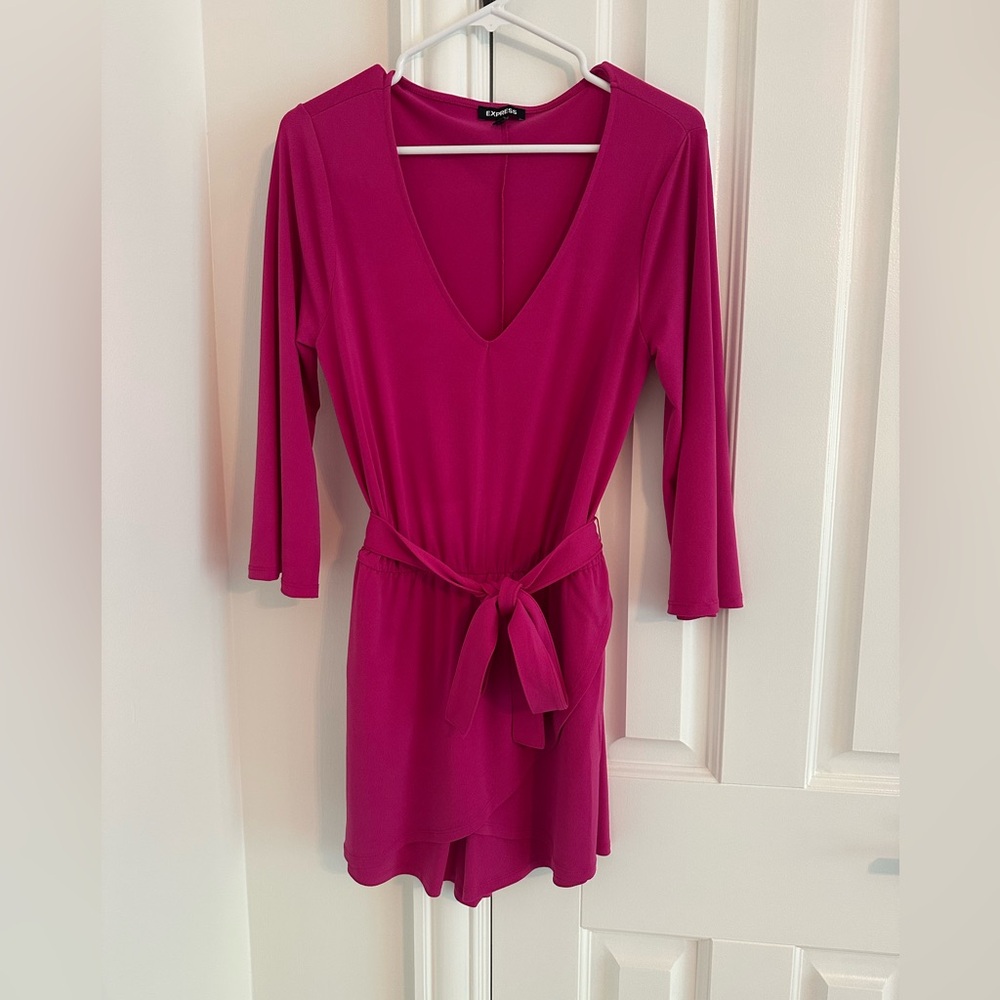 Magenta V-Neck Belted Romper